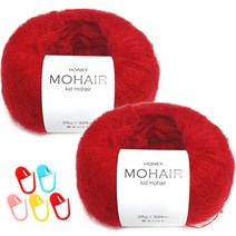 니뜨 허니 모헤어 실 25g x 2p + 단수링 5p 세트, 06 레드(실), 랜덤발송(단수링), 1세트