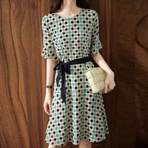 아뗄릭 화려한 패턴 허리 스트랩 데일리 원피스 01786