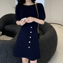 페이퍼먼츠 보트넥 볼륨 버튼 니트 미니 원피스 04757