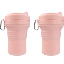 디노보 접이식 실리콘 텀블러 2p + 빨대 세트, 핑크, 핑크, 550ml