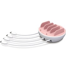 큐브온 초고속 4포트 멀티 충전기 + 케이블 C타입 2p + 8핀 + 5핀 세트, 핑크(충전기), 1세트