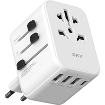 SKY 필 17W 여행용 올인원 해외 멀티플러그 4포트 어댑터, 화이트, 1개