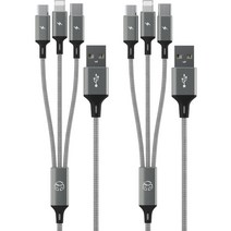 디지지 3in1 스카이메타 휴대폰 고속 충전 멀티 케이블, 170cm, 메탈실버, 2개