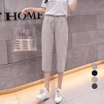 레몬소울 여성용 코튼 밴딩 7부 배기팬츠