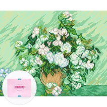 디클레어 액자 캔버스형 보석십자수 DIY 키트 40 x 50 cm, 고흐 장미가 든 꽃병, 1세트