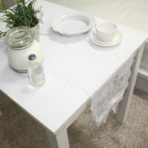 나산데코 샤트렌 자수 레이스 테이블러너, 화이트, 150cm x 32cm