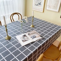 쇼니홈리빙 PVC 방수 체크 테이블보, 그레이, 90 x 140cm