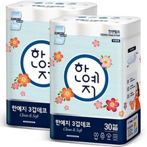 한예지 3겹데코 클린&소프트 천연펄프 화장지 30m, 30롤, 2팩