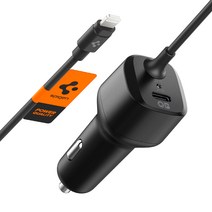 슈피겐 USB PD 47W 라이트닝 케이블 일체형차량용 고속충전기, PC2100, 블랙