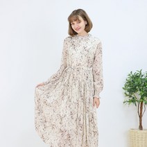 페이퍼먼츠 프릴 소매 조임 쉬폰 플라워 롱 박시 원피스 11178