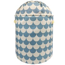 하늬통상 조리개형 패브릭 패턴 대형 정리 수납바구니, 블루 라운드, 1개