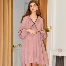 살롱드욘 레이스 포인트 쉬폰 긴팔 드레스