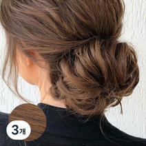 하이유니 펌 똥머리 헤어밴드 부분 가발, 라이트브라운, 3개