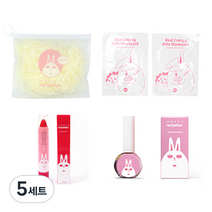 레시피박스 어린이 여행용 심플 메이크업 세트, 휴대용 파우치 + 어린이 마스크팩 2p + 립크레용 + 매니큐어 글로시펄 블라썸, 5세트