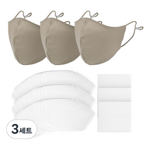 에코리즈 필터교체형 면 마스크 베이지 3p + 교체형 필터 30p + 수용성 밴드 60p, 3세트