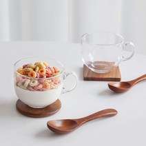 니코트 무지 글라스 스프머그컵 500ml x 2p + 스푼 2p, 혼합 색상, 1세트