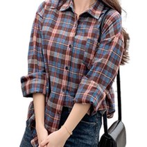 베러바이즈 여성용 사계절 체크 패턴 무늬 블라우스 베이직 셔츠