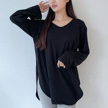 투데이앤룩 여성용 코튼 브이넥 긴팔 티셔츠