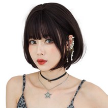 하이유니 볼륨 매직 펌 헤어 단발 통가발 가발 31cm + 가발망 + 거치대 세트, 챠콜블랙