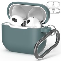 누아트 스무디 실리콘케이스 + 메탈 철가루 방지스티커, 에어팟 3세대, 미드나잇그린(케이스), 랜덤발송(스티커)