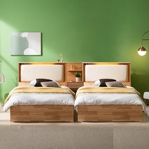 잉글랜더 바이브 템바보드 원목 호텔 트윈 수납 침대 + 협탁 + 매트리스 세트 방문설치, 내츄럴원목