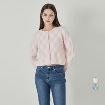 ELLE GIRL 라운드넥 체크패턴 니트 가디건