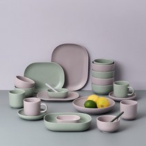 보울보울 레트로라인 4인 홈세트 21개, 라벤더그린티, 공기 4p + 대접 4p + 머그컵 320ml x 4p + 오발미니볼 2p + 디저트볼 2p + 오발플레이트 M 2p + 오발플레이트 L + 오발볼 L + 파스타볼