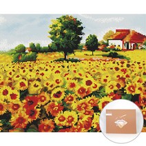 아트조이 DIY 보석 십자수 캔버스형 50 x 40 cm, 붉은 해바라기 밭, 1세트