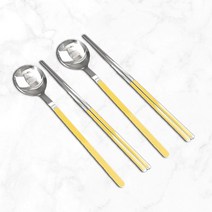 윌리브 국내산 304스텐 히엘 세라믹 수저 2벌 세트, 머스타드, 숟가락 2p + 젓가락 2p