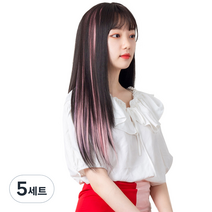 가발위드 와이드 컬러 포인트 피스 스트레이트 4p + 트윙클 붙임머리 세트, 라이트핑크(컬러피스), 랜덤발송(붙임머리), 5세트