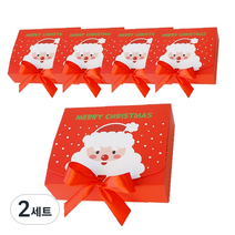 도나앤데코 크리스마스 직사각 포장 상자 중 5p + 리본 5p, 스마일산타 레드, 2세트