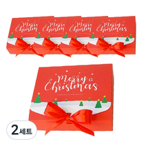 도나앤데코 크리스마스 직사각 포장 상자 중 5p + 리본 5p, 눈내린 풍경 레드, 2세트