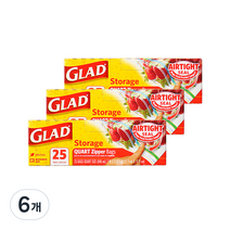 글래드 4중 지퍼백 냉장 중형 25p, 6개