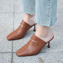 파이 여성용 가죽 버클 뮬 힐 8cm P141