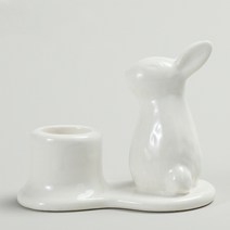 심플앤글로우 북유럽 귀여운 토끼 모양 감성 도자기 장식 소품 1구 캔들 홀더, 하얀색