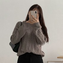 에이와비 여성용 캐시미어 케이블 라운드 니트