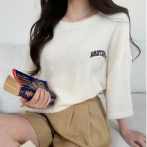 시크블랙 여성용 트레필 박시핏 자수 반팔티 cpt11302k2b