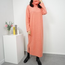 빅걸스토리 여성용 루즈핏 폴라 겨울 와플 니트 롱 원피스
