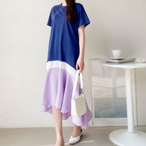 슈가펀 멜즈이 배색 플리츠 롱원피스