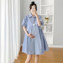 임산부 플라워 꽃장식 미니 셔츠 원피스