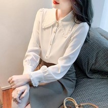 여성용 MA 레이스 카라 긴팔 블라우스