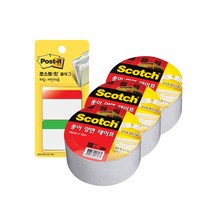 쓰리엠 스카치 종이 양면 테이프 48mm x 10m 3p + 포스트잇 플래그 686F-2RG, 빨, 초, 1세트