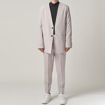 애플리 남성용 사계절 노카라 투버튼 자켓 + 수트 팬츠 세트