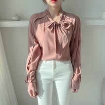 슈가펀 핀탁소매 오픈타이 블라우스