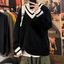 남성용 PDS 패션 라인 배색 포인트 심플한 기본템 오버핏 브이넥 니트