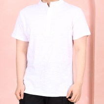 맨즈건 남성용 하이넥 트임 캐주얼 브이넥 반팔 티셔츠 13714