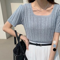 바블링브룩 여성용 꽈배기 스퀘어 넥 퍼프 니트