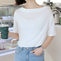 빼빼 여성용 보트넥 반팔 무지 여리여리 티셔츠