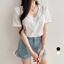 밀키버터 여성용 린넨 루즈핏 반팔 티셔츠