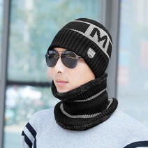 나야스타일 남녀공용 스포츠 방한 비니 + 넥워머 세트 DJBG-19-5, 블랙
